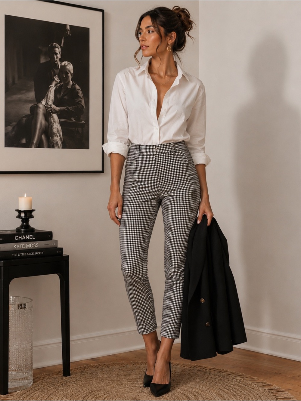 Hollywould Black & White Gingham Ankle Trousers | Flat Front | Effortless Luxury